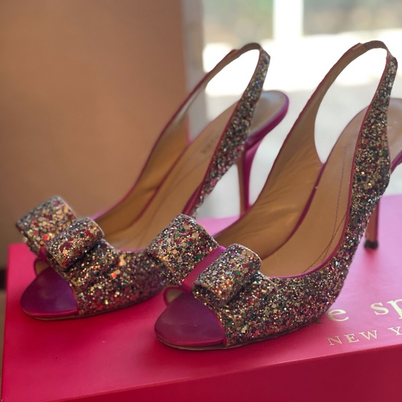 Kate Spade Charm Satin and Glitter Heels